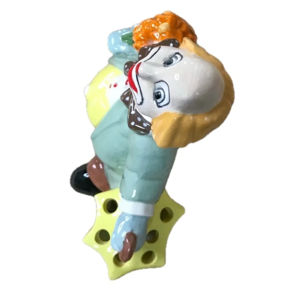 Vintage Ceramic Clown with Umbrella Flower Frog Figure Whimsical Colorful Retro